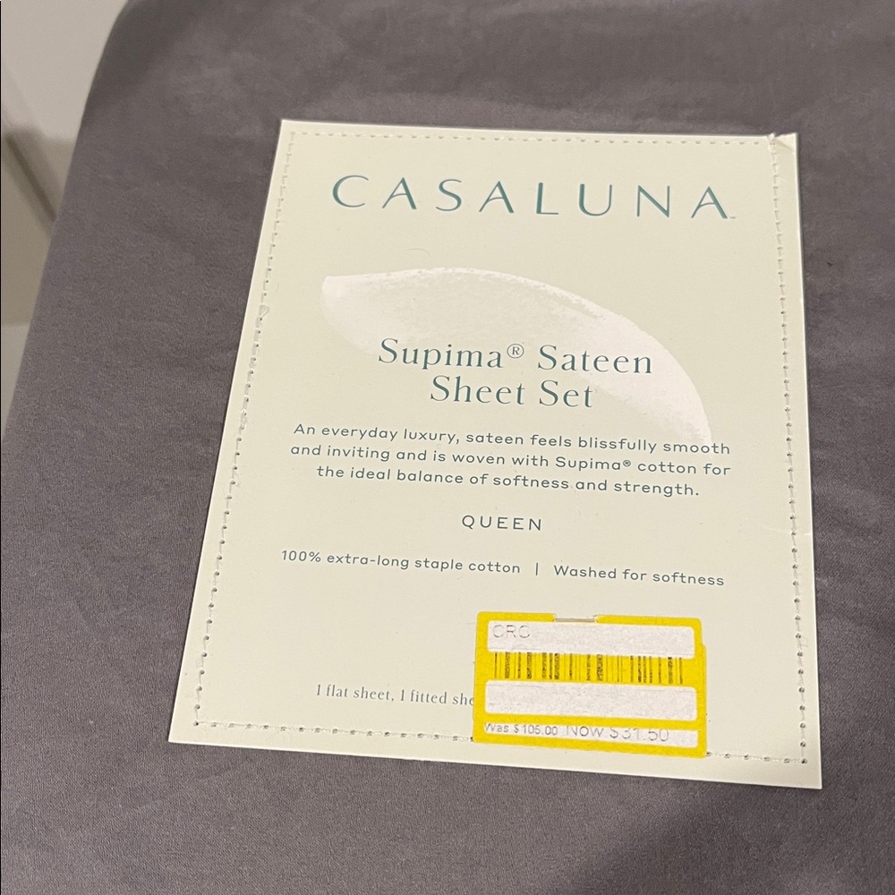 Casaluna Supima Sateen Sheet Set in Charcoal - Picture 3 of 5